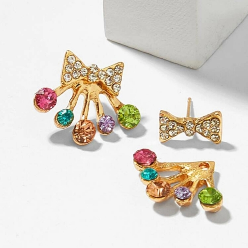 Double Sided Rainbow Bow Jacket Earrings